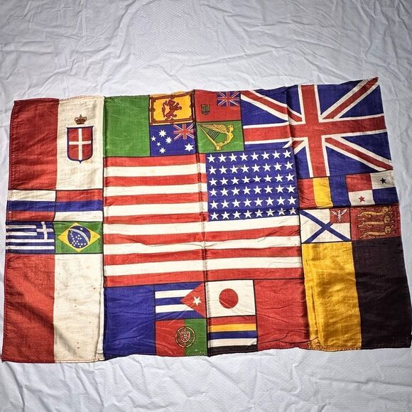 Antique WW1 Allies Armistice Day Flag of Flags Silk Commemorative Piece - Picture 2 of 9
